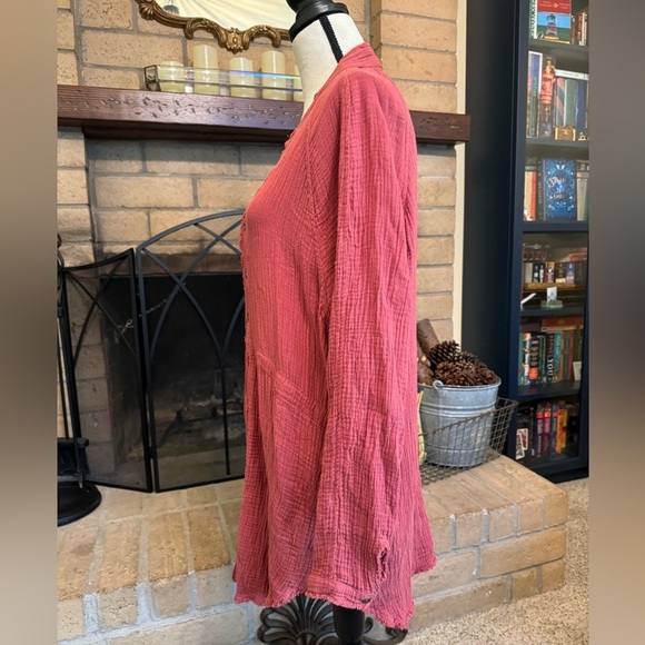 Flawless Brand 100% Cotton Long Sleeve Shirt Dress Dusty Rose Pink - Picture 7 of 13